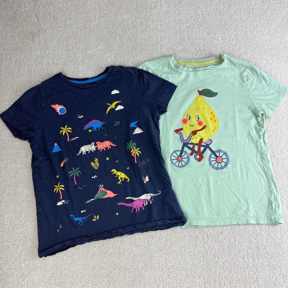 Mini Boden Graphic T-Shirt Kids 11-12Y Navy Green Dinosaur Lemon Bundle
